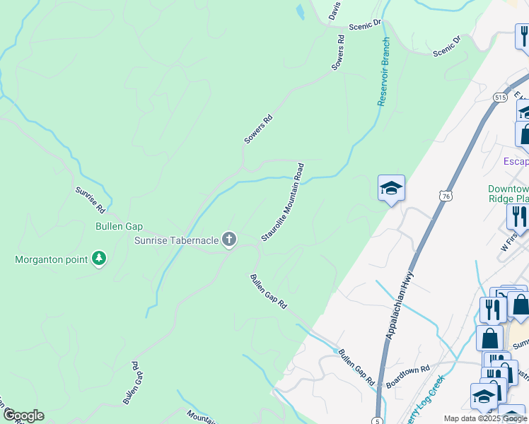 map of restaurants, bars, coffee shops, grocery stores, and more near 78 Long View Lane in Blue Ridge