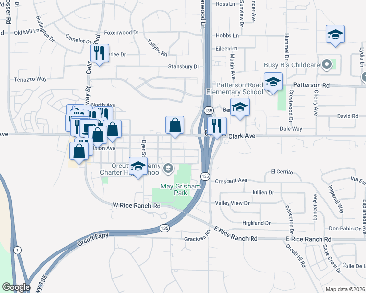 map of restaurants, bars, coffee shops, grocery stores, and more near 755 Union Avenue in Orcutt