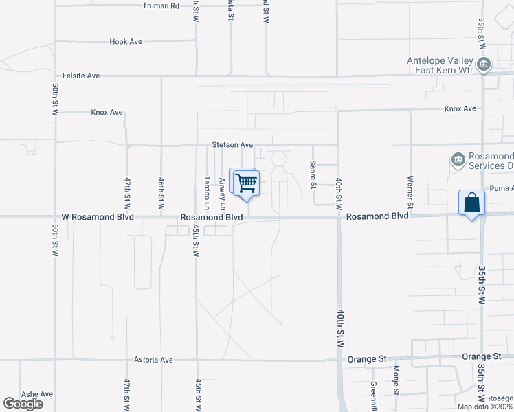 map of restaurants, bars, coffee shops, grocery stores, and more near 3080 Sedona Avenue in Rosamond