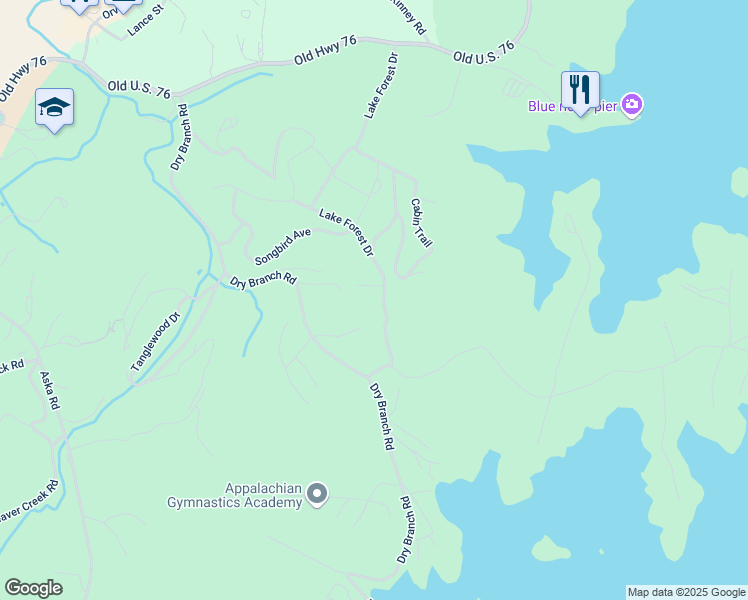 map of restaurants, bars, coffee shops, grocery stores, and more near 788 Lake Forest Drive in Blue Ridge