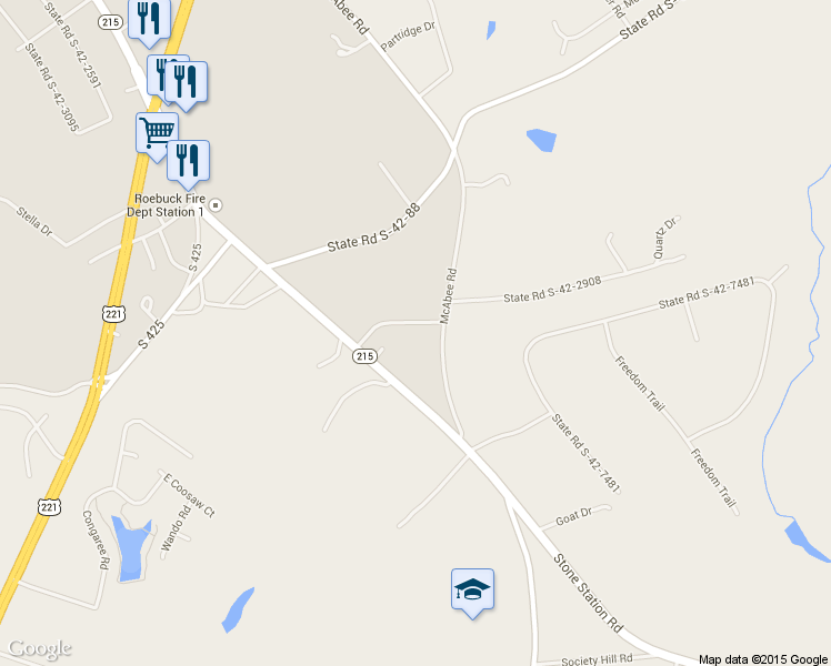 map of restaurants, bars, coffee shops, grocery stores, and more near 180 State Road S-42-2913 in Roebuck