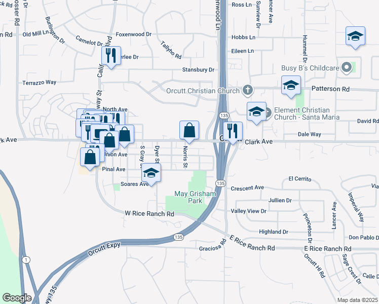 map of restaurants, bars, coffee shops, grocery stores, and more near 715 Union Avenue in Orcutt