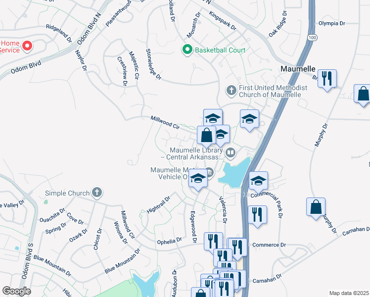 map of restaurants, bars, coffee shops, grocery stores, and more near 6 Idlewood Place in Maumelle