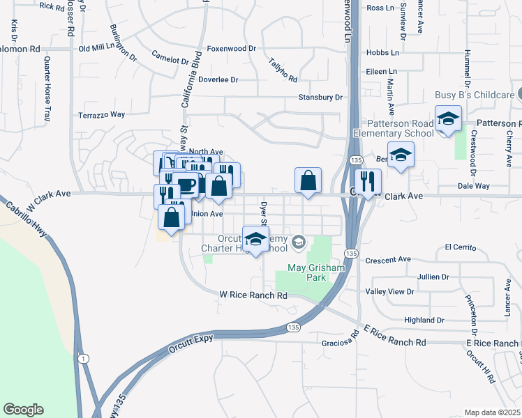 map of restaurants, bars, coffee shops, grocery stores, and more near 455 Union Avenue in Orcutt