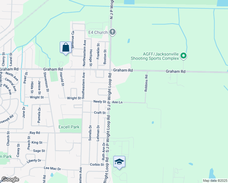 map of restaurants, bars, coffee shops, grocery stores, and more near 300 South J P Wright Loop Road in Jacksonville
