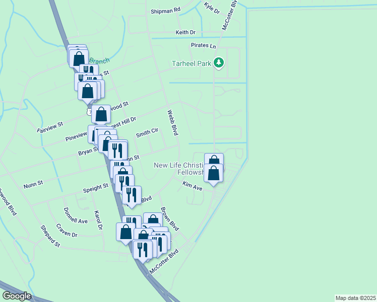 map of restaurants, bars, coffee shops, grocery stores, and more near 138 Witten Circle in Havelock