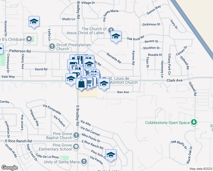 map of restaurants, bars, coffee shops, grocery stores, and more near Harp Rd & Roxy Ave in Santa Maria