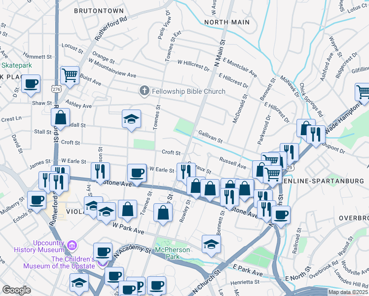 map of restaurants, bars, coffee shops, grocery stores, and more near 1 Edge Court in Greenville