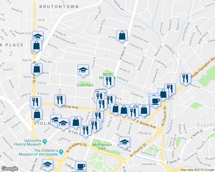 map of restaurants, bars, coffee shops, grocery stores, and more near 3 Edge Court in Greenville
