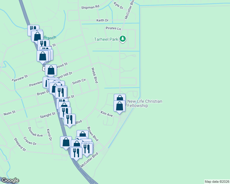 map of restaurants, bars, coffee shops, grocery stores, and more near 128 Witten Circle in Havelock