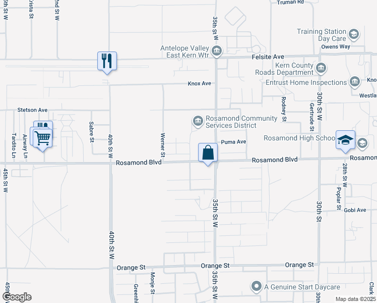 map of restaurants, bars, coffee shops, grocery stores, and more near in Rosamond