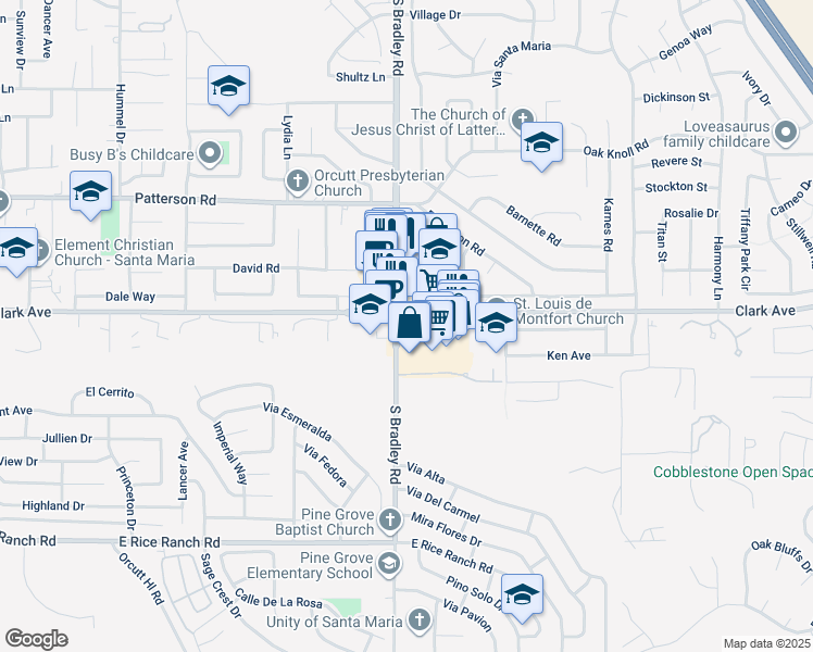 map of restaurants, bars, coffee shops, grocery stores, and more near 1104 East Clark Avenue in Orcutt