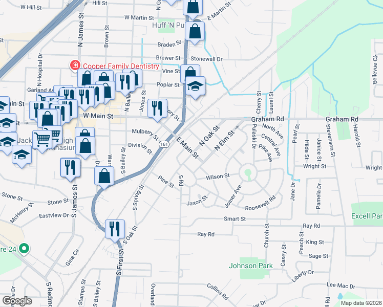 map of restaurants, bars, coffee shops, grocery stores, and more near 108 South Oak Street in Jacksonville