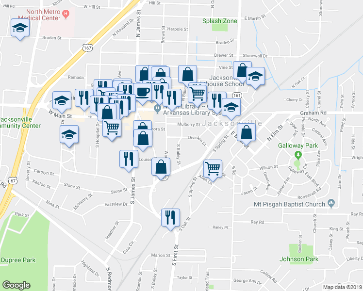 map of restaurants, bars, coffee shops, grocery stores, and more near 312 South Bailey Street in Jacksonville