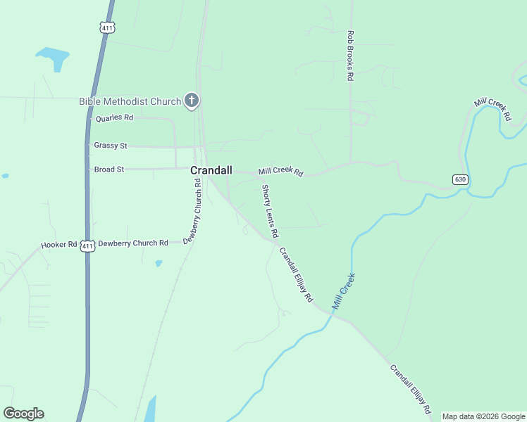 map of restaurants, bars, coffee shops, grocery stores, and more near 123-A B Shorty Lents Road in Crandall