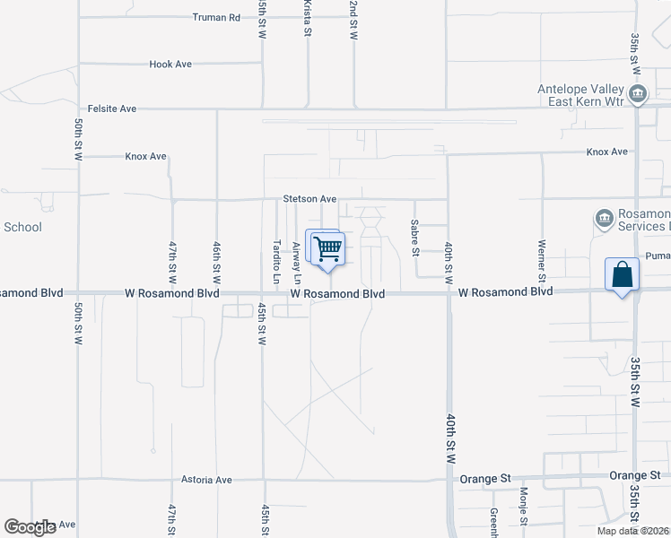 map of restaurants, bars, coffee shops, grocery stores, and more near 3080 Sedona Avenue in Rosamond