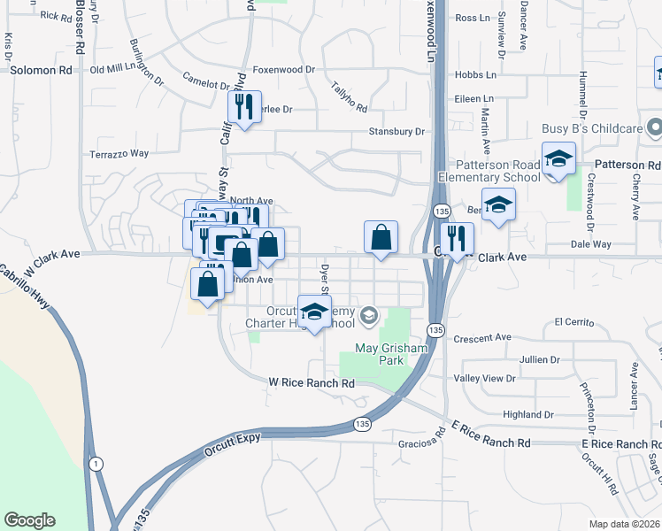 map of restaurants, bars, coffee shops, grocery stores, and more near 455 Union Avenue in Orcutt