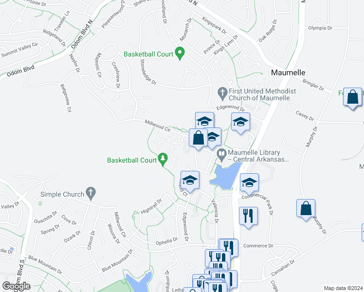 map of restaurants, bars, coffee shops, grocery stores, and more near 48 Edgehill Cove in Maumelle