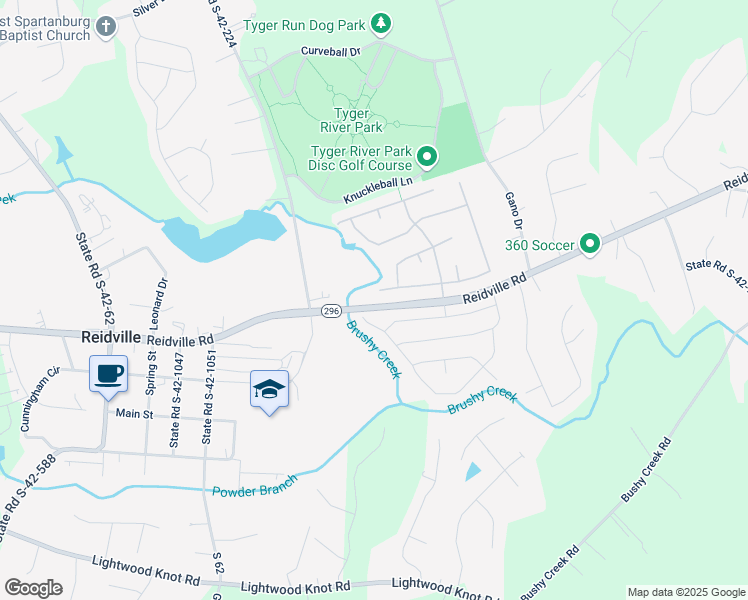 map of restaurants, bars, coffee shops, grocery stores, and more near 300 Arabella Drive in Woodruff