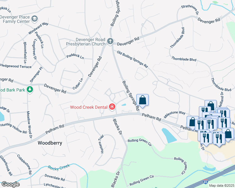 map of restaurants, bars, coffee shops, grocery stores, and more near 317 Claybrooke Drive in Greer