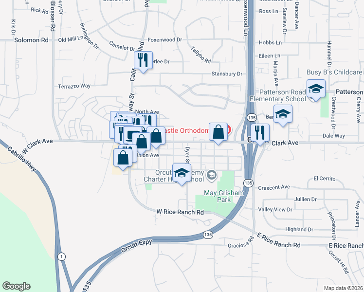 map of restaurants, bars, coffee shops, grocery stores, and more near 430 East Clark Avenue in Orcutt