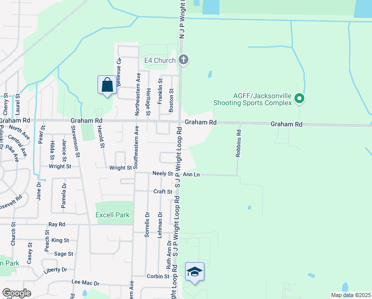 map of restaurants, bars, coffee shops, grocery stores, and more near 300 South J P Wright Loop Road in Jacksonville