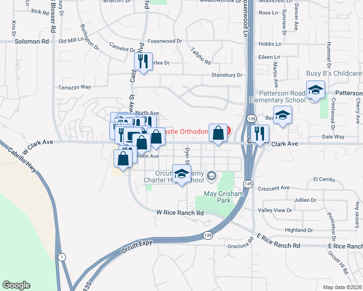 map of restaurants, bars, coffee shops, grocery stores, and more near 430 East Clark Avenue in Orcutt