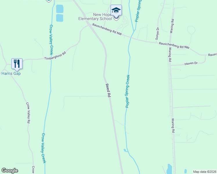 map of restaurants, bars, coffee shops, grocery stores, and more near 2847 Reed Road Northwest in Dalton