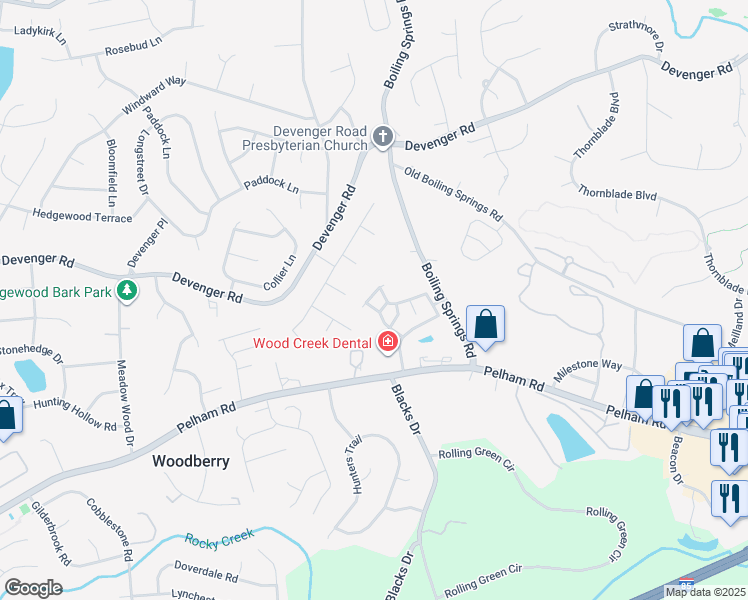 map of restaurants, bars, coffee shops, grocery stores, and more near 707 Treyford Drive in Greer