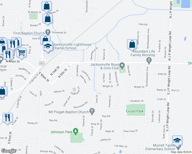 map of restaurants, bars, coffee shops, grocery stores, and more near 221 Pearl Street in Jacksonville