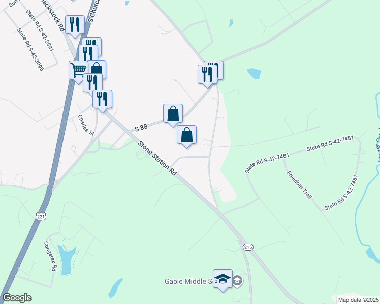 map of restaurants, bars, coffee shops, grocery stores, and more near 180 State Road S-42-2913 in Roebuck