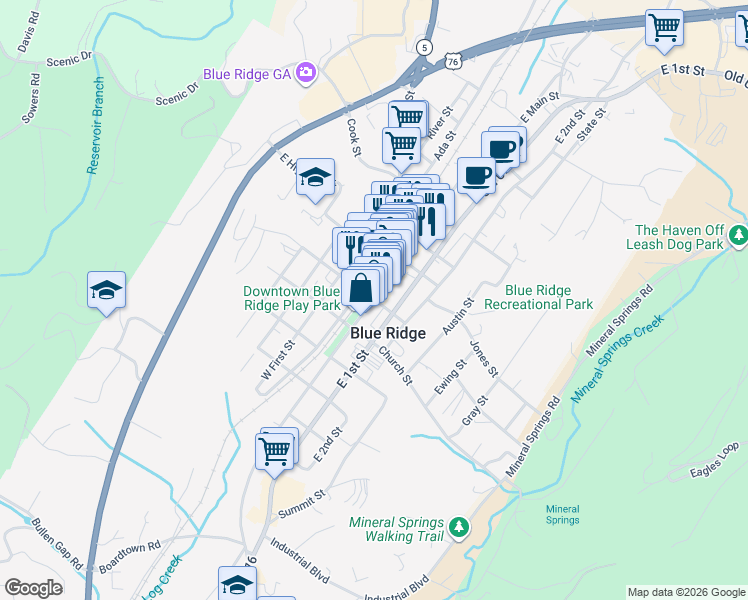 map of restaurants, bars, coffee shops, grocery stores, and more near in Blue Ridge