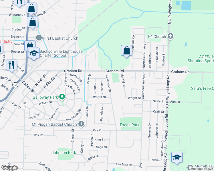 map of restaurants, bars, coffee shops, grocery stores, and more near 300 Stevenson Street in Jacksonville