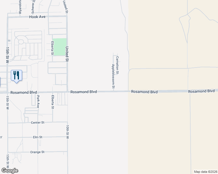 map of restaurants, bars, coffee shops, grocery stores, and more near Appleblossom Street in Rosamond