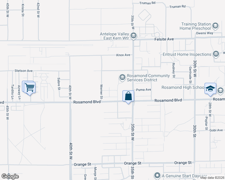 map of restaurants, bars, coffee shops, grocery stores, and more near in Rosamond