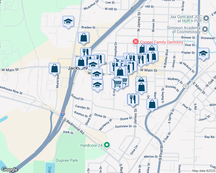 map of restaurants, bars, coffee shops, grocery stores, and more near 300 South Hospital Drive in Jacksonville