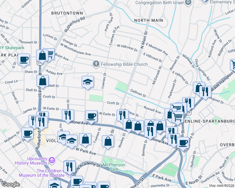map of restaurants, bars, coffee shops, grocery stores, and more near 3 Edge Court in Greenville