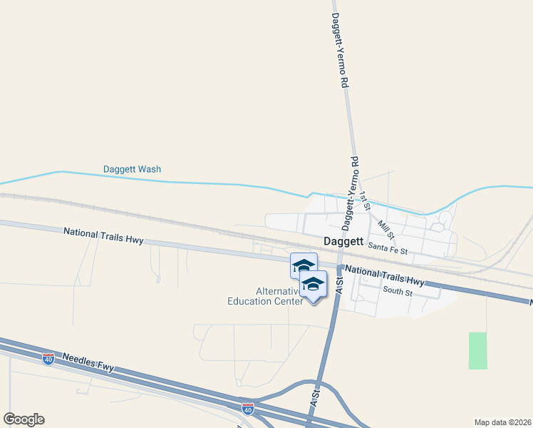 map of restaurants, bars, coffee shops, grocery stores, and more near 35296 Mojave Road in Daggett