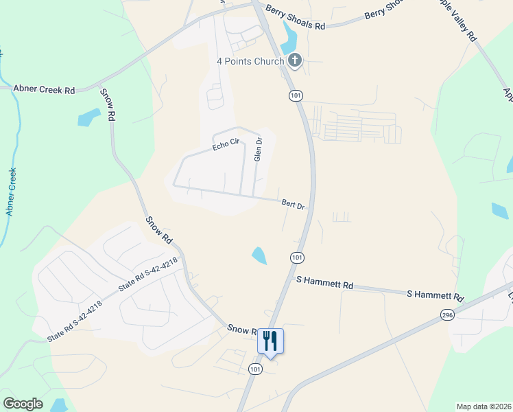 map of restaurants, bars, coffee shops, grocery stores, and more near 213 Bert Drive in Greer
