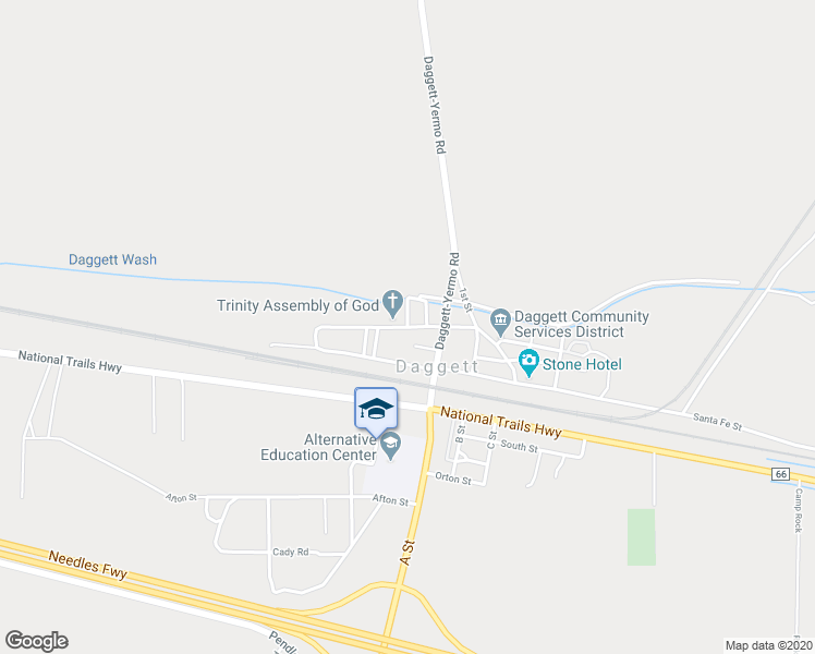 map of restaurants, bars, coffee shops, grocery stores, and more near Mojave Road in Daggett