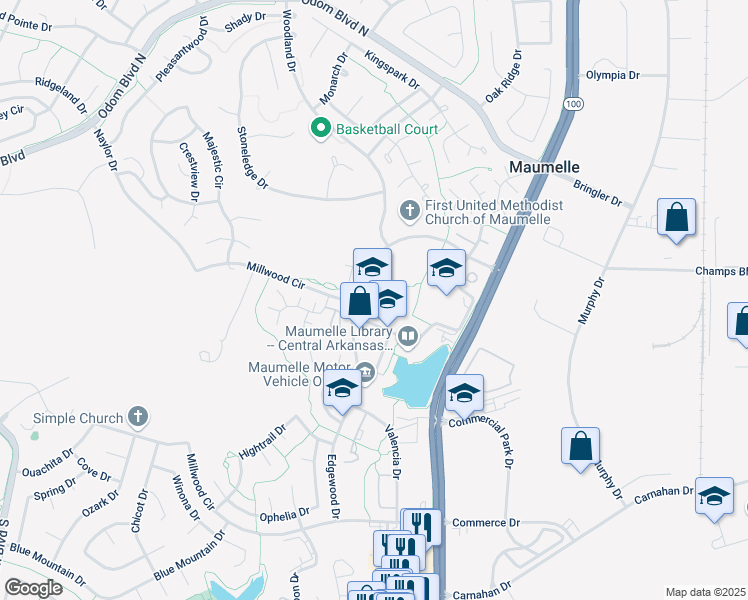 map of restaurants, bars, coffee shops, grocery stores, and more near 900 Edgewood Drive in Maumelle