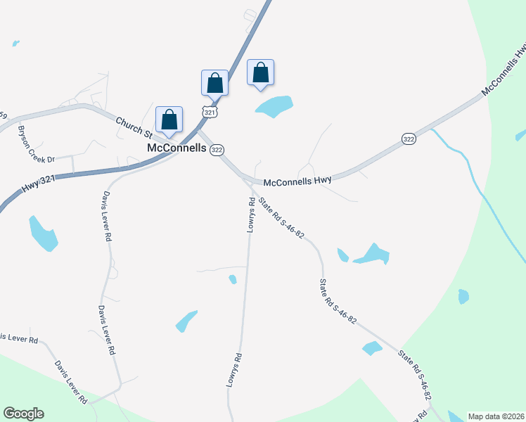 map of restaurants, bars, coffee shops, grocery stores, and more near 219 Love Street in McConnells