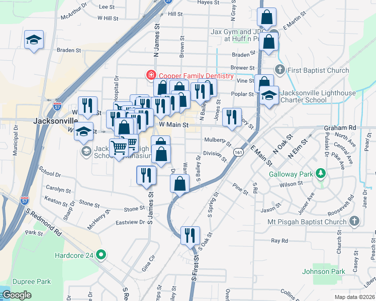 map of restaurants, bars, coffee shops, grocery stores, and more near 503 Mulberry Street in Jacksonville