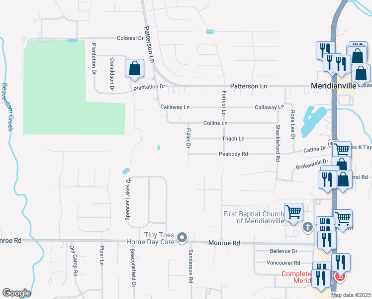 map of restaurants, bars, coffee shops, grocery stores, and more near 112 Thach Lane in Meridianville