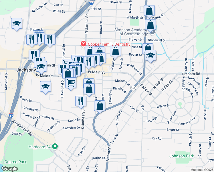 map of restaurants, bars, coffee shops, grocery stores, and more near 512 Division Street in Jacksonville