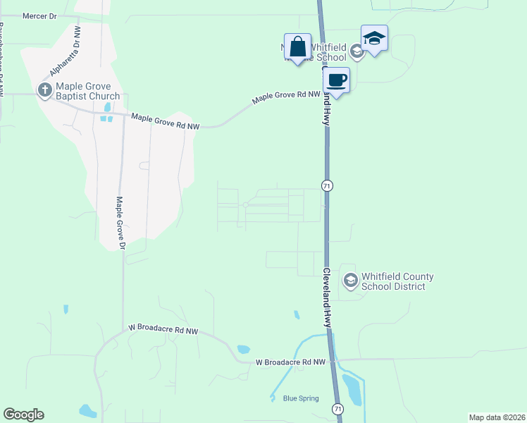 map of restaurants, bars, coffee shops, grocery stores, and more near 3371 Cleveland Highway in Dalton