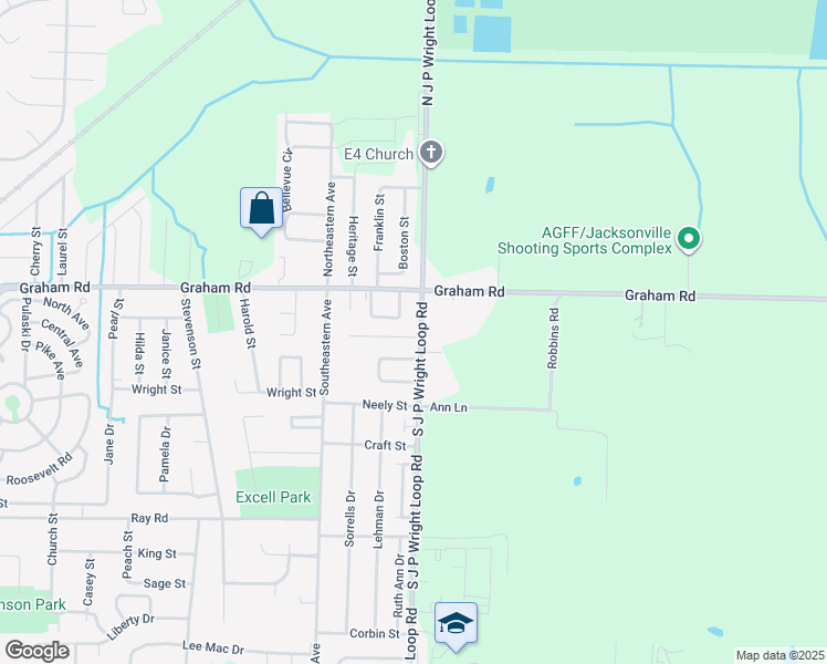 map of restaurants, bars, coffee shops, grocery stores, and more near 1905 Graham Road in Jacksonville