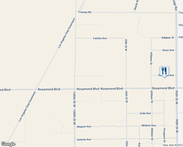 map of restaurants, bars, coffee shops, grocery stores, and more near Edwards Avenue in Rosamond