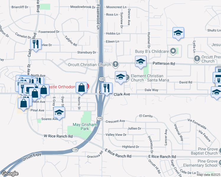 map of restaurants, bars, coffee shops, grocery stores, and more near 4924 Orcutt Road in Santa Maria