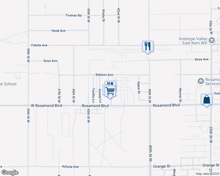 map of restaurants, bars, coffee shops, grocery stores, and more near 3148 Sedona Avenue in Rosamond